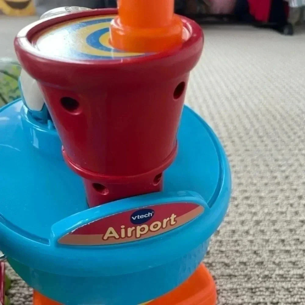 V-Tech toy tracks airport set for toddlers with one toy airplane EUC